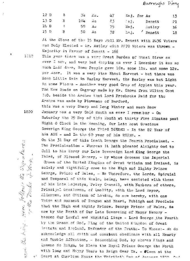 Thomas Burrough's Diary 1819