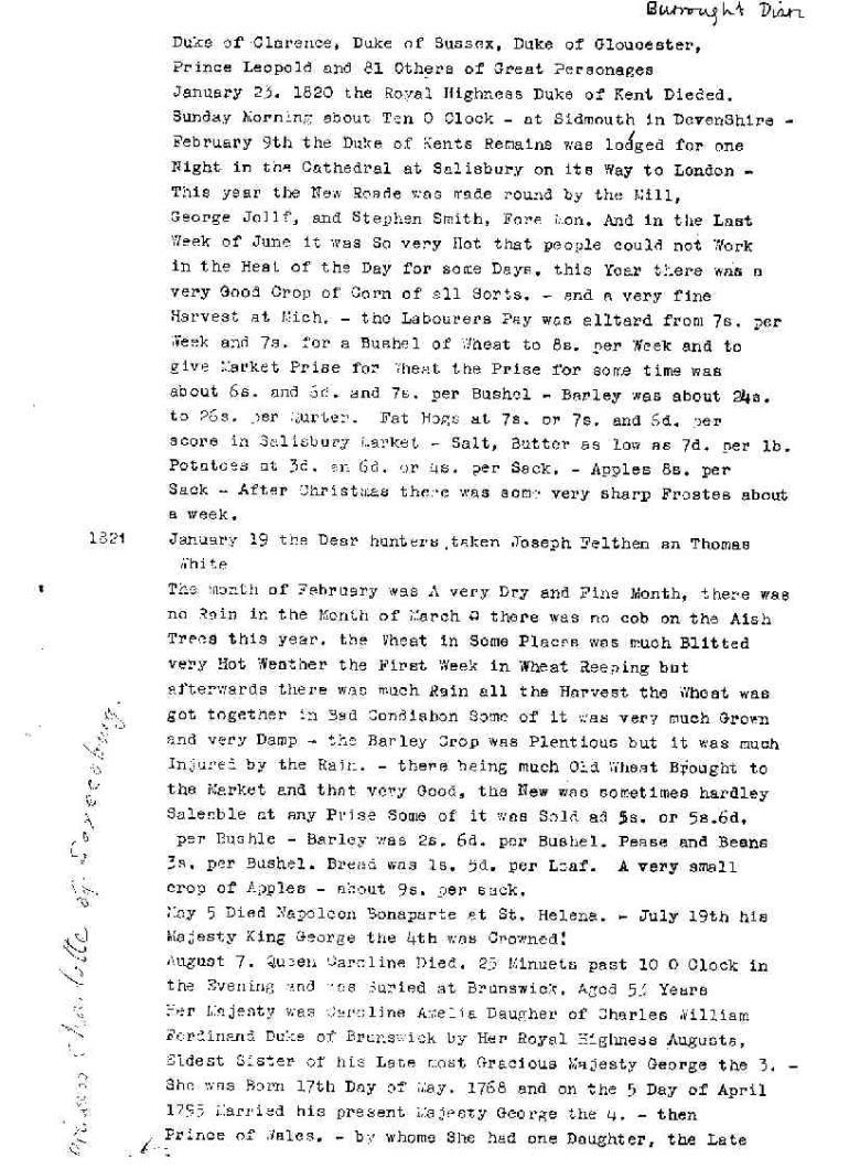 Thomas Burrough's Diary 1820