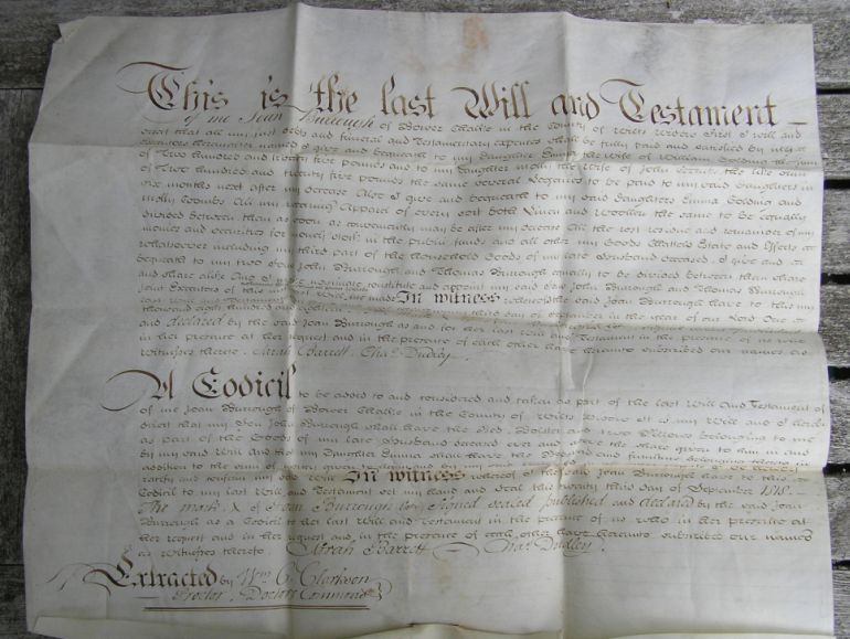 Joan Burrough's Will 1820