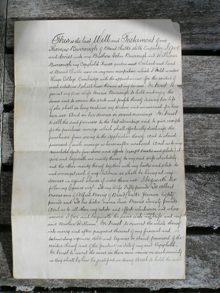 Thomas Burrough (2) Will page 1