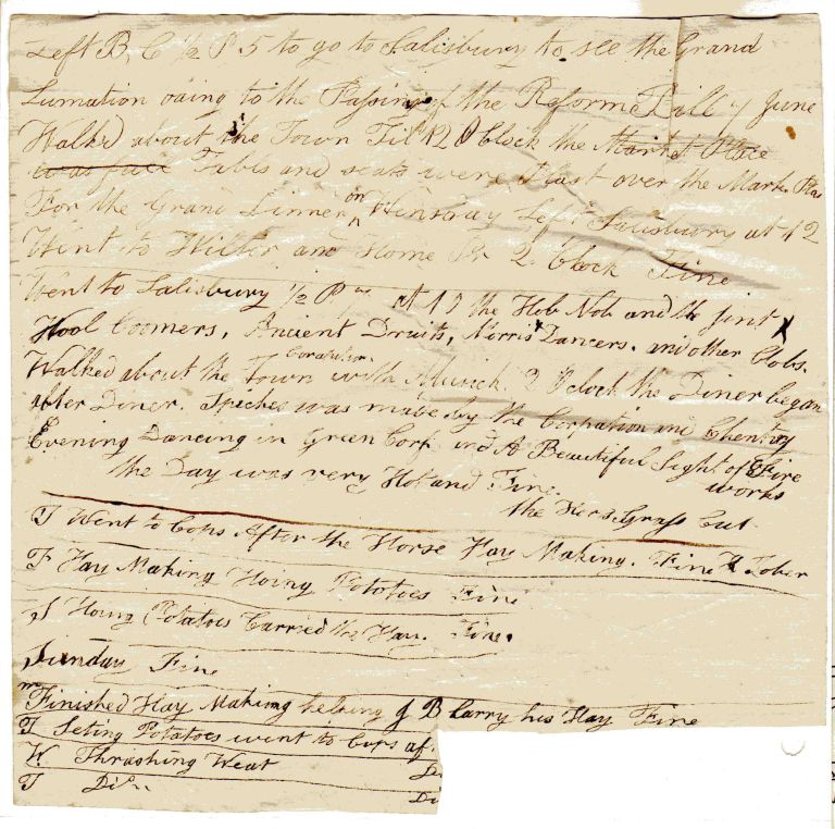 Thomas Burrough's Diary 1832 Reform Bill celebrations