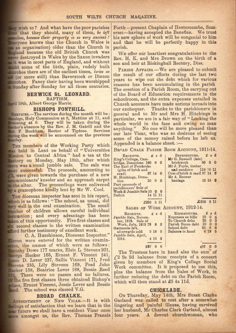 Village Hall accounts 1911-14